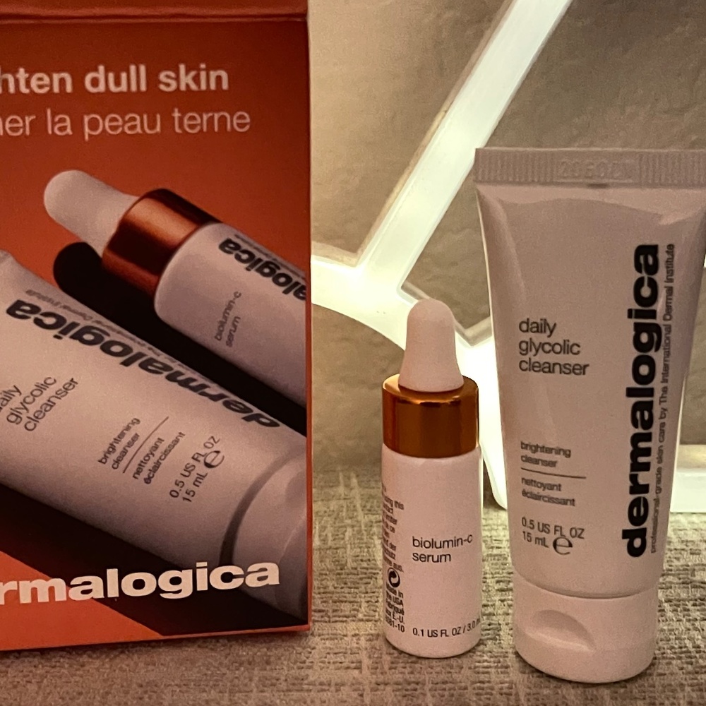Travel minis Dermalogica Daily Glycolic Cleanser .5 oz and Biolumin-C Serum .1oz